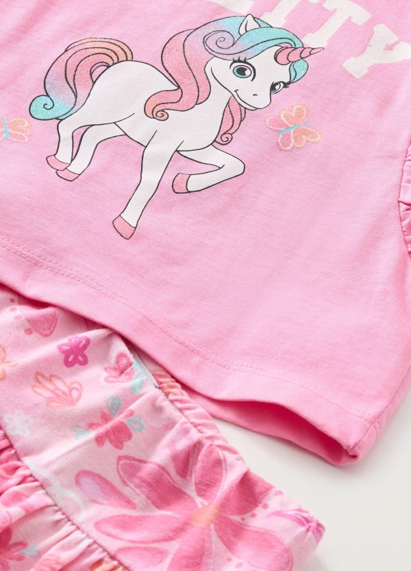 Rochiță roz cu volane și imprimeu unicorn - "Pretty"