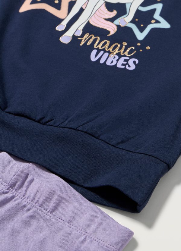Set bluză bleumarin și colanți mov "Magic Vibes" cu unicorn