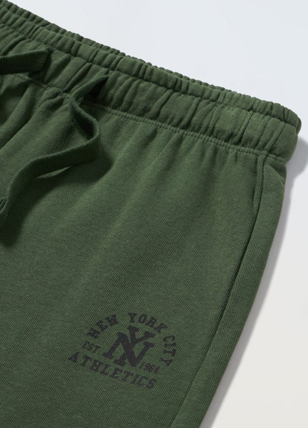 Pantaloni sport pentru copii, culoare verde inchis, cu imprimeu minimalist