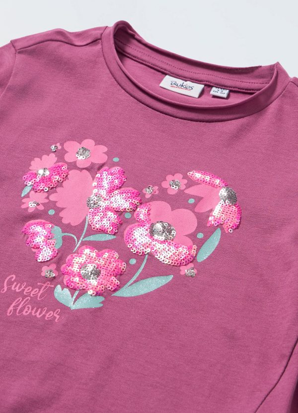 Bluză fetițe cu imprimeu floral și inimă – vișiniu
