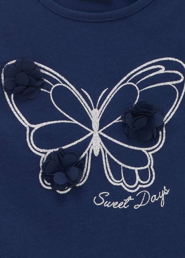 Tricou albastru cu mâneci scurte și imprimeu fluture