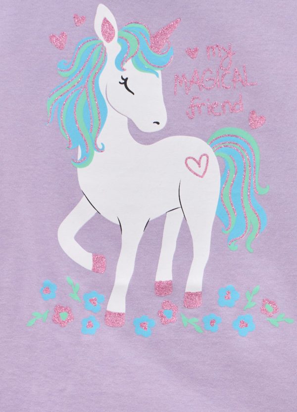 Tricou lila cu unicorn și mesaj prietenos