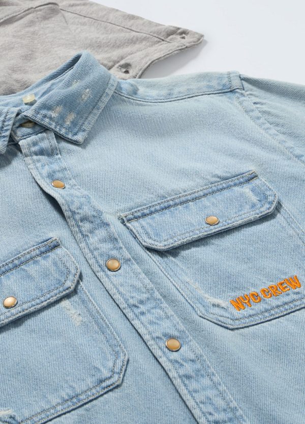 Cămașă din Denim cu Glugă și Detalii Moderne