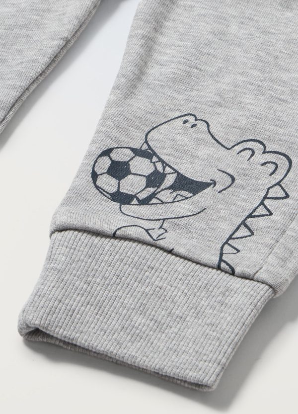 Pantaloni de trening gri pentru băieți, imprimeu cu dinozaur